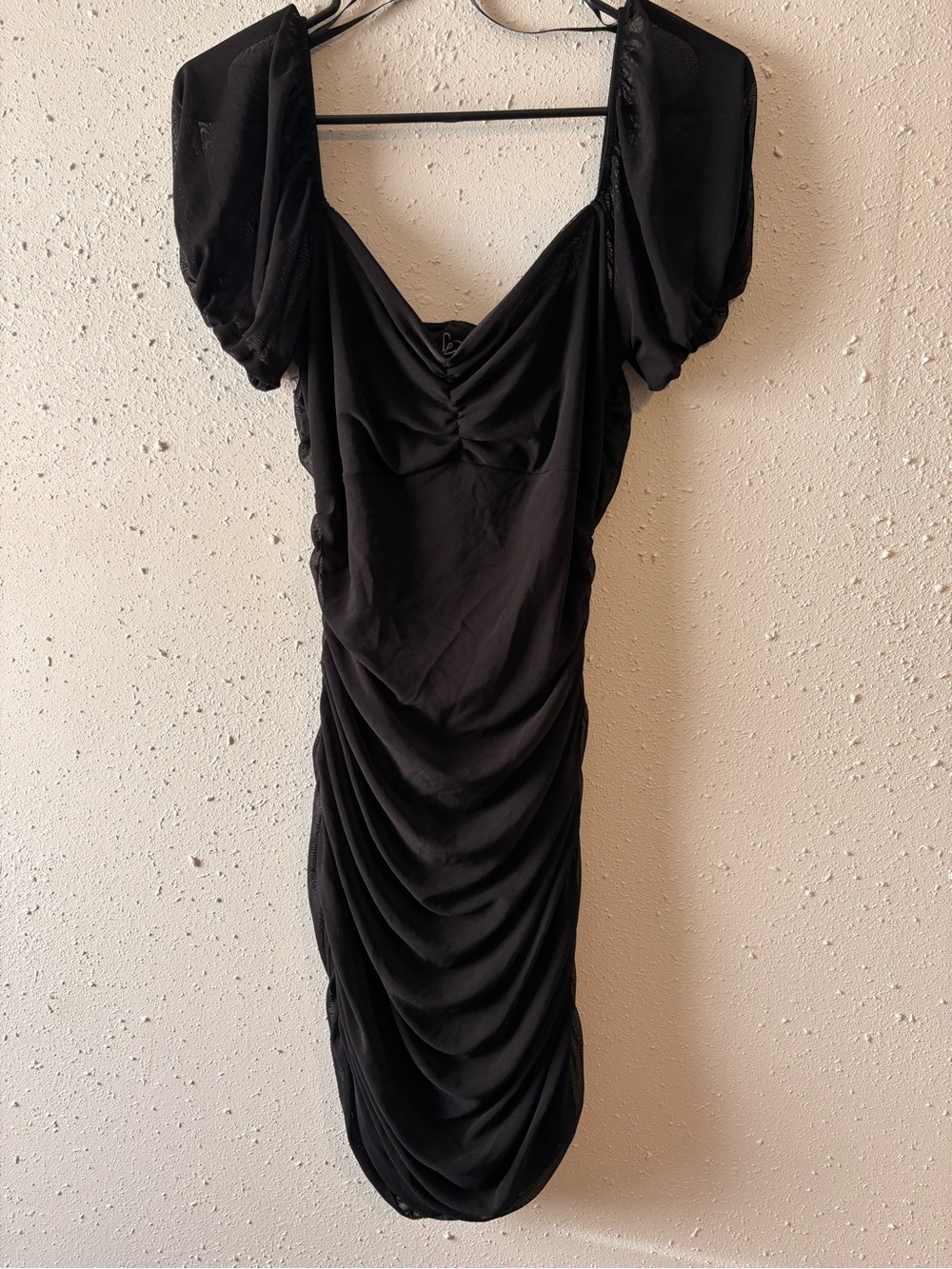 Windsor Black Ruched Midi Dress with Puff Sleeves